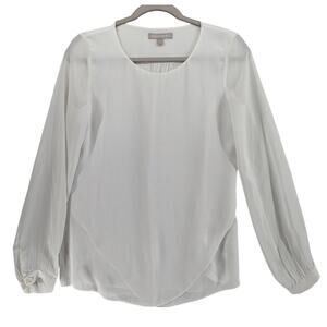 Banana Republic Sheer Blouse XS White Pleated Long Sleeves Overlay Office Shirt‎